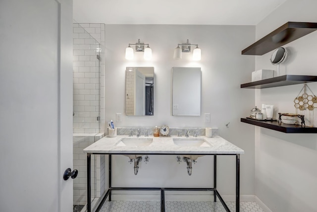 418 Boyd Mill Ave, Franklin, TN 37064 - full bathroom with double vanity and tile patterned flooring