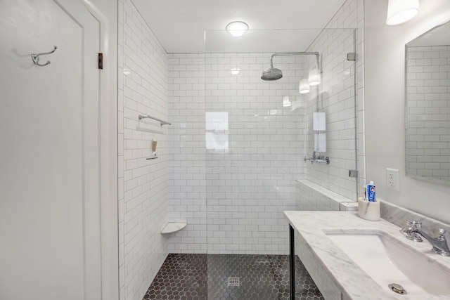 418 Boyd Mill Ave, Franklin, TN 37064 - full bath with a tile shower, vanity, and tile patterned flooring