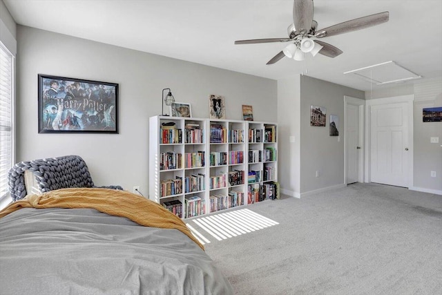 8792 Snowy Owl Rd, Ooltewah, TN 37363 - bedroom featuring carpet, ceiling fan, and attic access