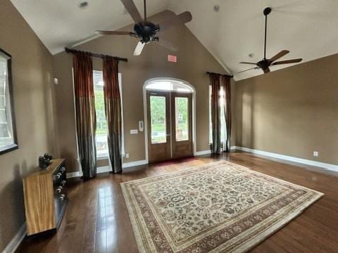 312 Mapleton Aly, Hermitage, TN 37076 - entrance foyer featuring ceiling fan, wood finished floors, baseboards, french doors, and high vaulted ceiling