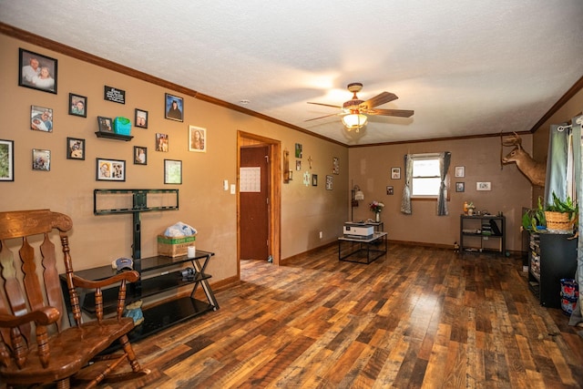 135 Old Union Church Rd, Holladay, TN 38341 - living area with wood-type flooring, ceiling fan, ornamental molding, and baseboards