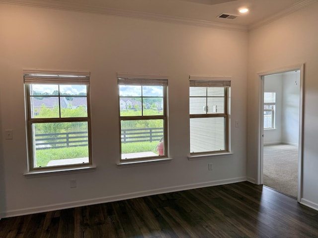 1020 Wiseman Farm Rd, Fairview, TN 37062 - spare room with crown molding, plenty of natural light, and dark wood-type flooring