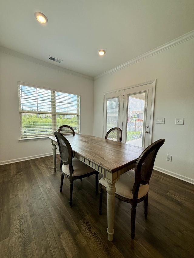 1020 Wiseman Farm Rd, Fairview, TN 37062 - dining room featuring crown molding, dark wood-type flooring, and recessed lighting