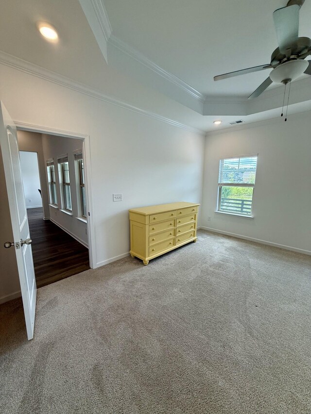 1020 Wiseman Farm Rd, Fairview, TN 37062 - unfurnished room with a raised ceiling, carpet, crown molding, ceiling fan, and recessed lighting