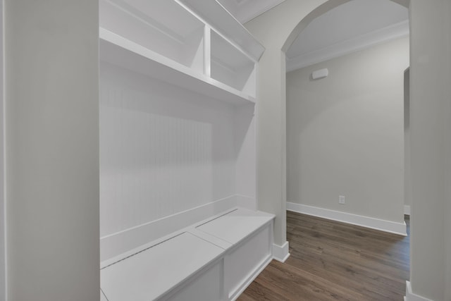 8545 Ari Ln, Chattanooga, TN 37421 - mudroom with arched walkways, dark wood-type flooring, baseboards, and crown molding
