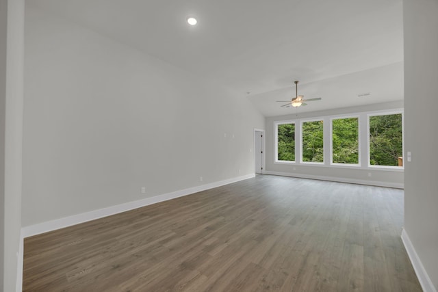 8545 Ari Ln, Chattanooga, TN 37421 - empty room featuring baseboards, a ceiling fan, wood finished floors, and lofted ceiling