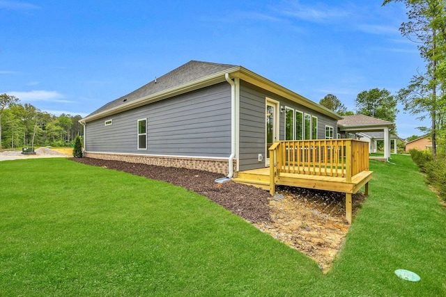 8545 Ari Ln, Chattanooga, TN 37421 - view of side of property featuring a wooden deck, a yard, and roof with shingles