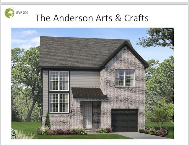 8529 Ari Ln, Chattanooga, TN 37421 - view of front facade with brick siding, a garage, driveway, a front yard, and roof with shingles