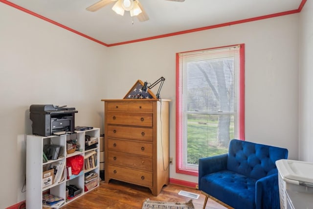 1190 Corum Hill Rd, Castalian Springs, TN 37031 - sitting room with a ceiling fan, wood finished floors, and crown molding
