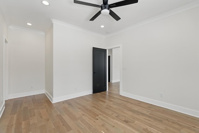 329 Lawndale Dr, Nashville, TN 37217 - spare room featuring ornamental molding, a ceiling fan, light wood-type flooring, recessed lighting, and baseboards