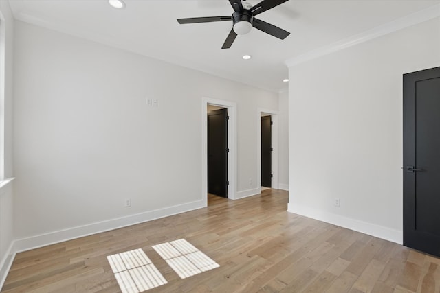329 Lawndale Dr, Nashville, TN 37217 - unfurnished room with ornamental molding, ceiling fan, baseboards, recessed lighting, and light wood-style flooring