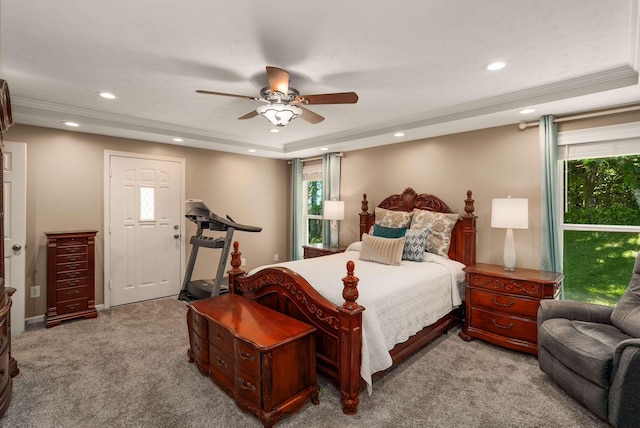 1056 Gilmore Hill Rd, Lebanon, TN 37087 - carpeted bedroom with a raised ceiling, recessed lighting, and a ceiling fan