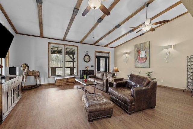 10669 S Windrow Rd, Rockvale, TN 37153 - living room featuring a ceiling fan, wood finished floors, and baseboards