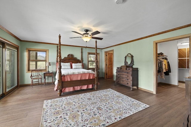 10669 S Windrow Rd, Rockvale, TN 37153 - bedroom with baseboards, wood finished floors, crown molding, and ceiling fan