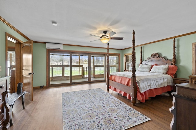 10669 S Windrow Rd, Rockvale, TN 37153 - bedroom with a wall unit AC, ornamental molding, wood finished floors, baseboards, and access to outside
