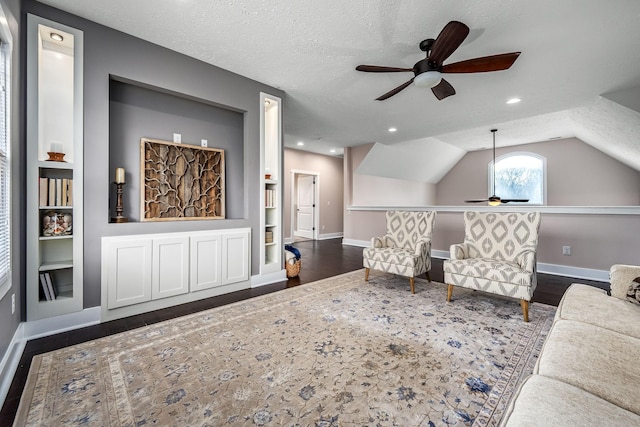 11 Walnut Creek Dr, Manchester, TN 37355 - living room featuring a ceiling fan, wood finished floors, baseboards, built in features, and recessed lighting