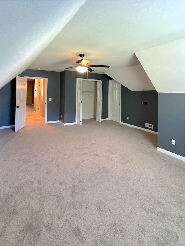 730 Everville Dr, Livingston, TN 38570 - additional living space featuring vaulted ceiling, baseboards, light colored carpet, and ceiling fan
