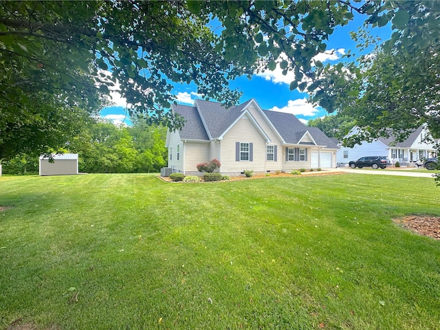 730 Everville Dr, Livingston, TN 38570 - view of front of property featuring a front lawn, central air condition unit, a garage, and crawl space