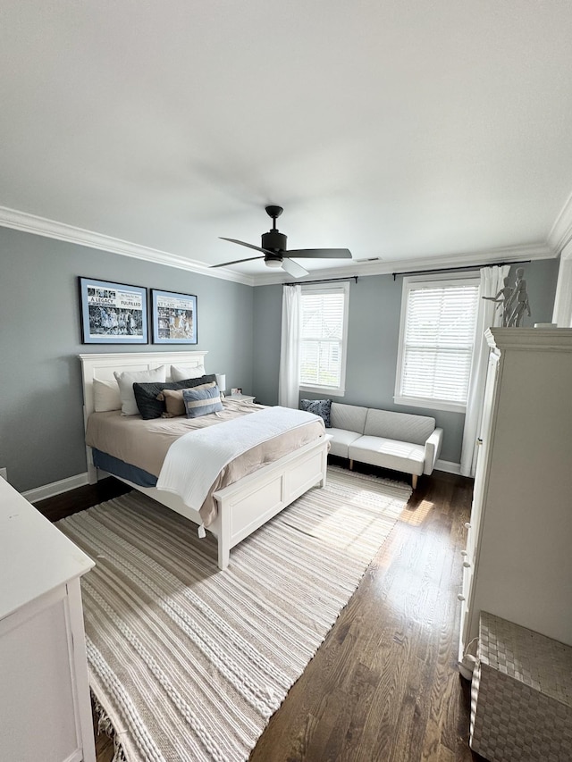 82 Addison Ave, Franklin, TN 37064 - bedroom featuring crown molding, dark wood-type flooring, a ceiling fan, and baseboards