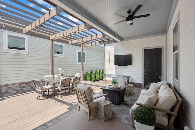 82 Addison Ave, Franklin, TN 37064 - view of patio featuring outdoor lounge area, a pergola, outdoor dining space, and a ceiling fan