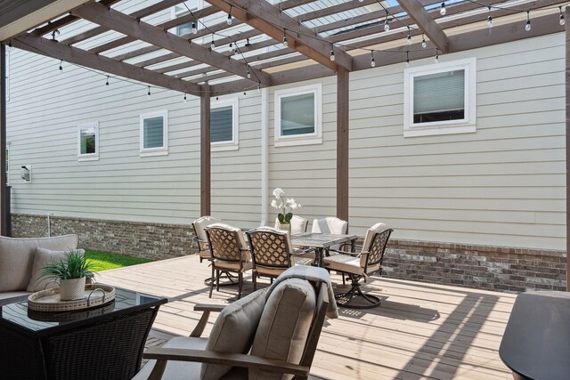 82 Addison Ave, Franklin, TN 37064 - view of patio / terrace with outdoor dining space, a wooden deck, a pergola, and an outdoor hangout area