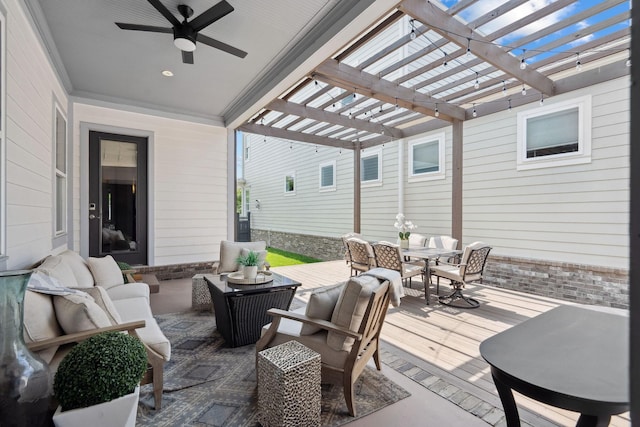 82 Addison Ave, Franklin, TN 37064 - view of patio / terrace with outdoor dining space, an outdoor hangout area, a pergola, and ceiling fan