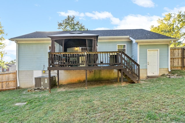 517 Ginkgo Dr, Clarksville, TN 37042 - rear view of property with central air condition unit, a deck, a shingled roof, and stairs