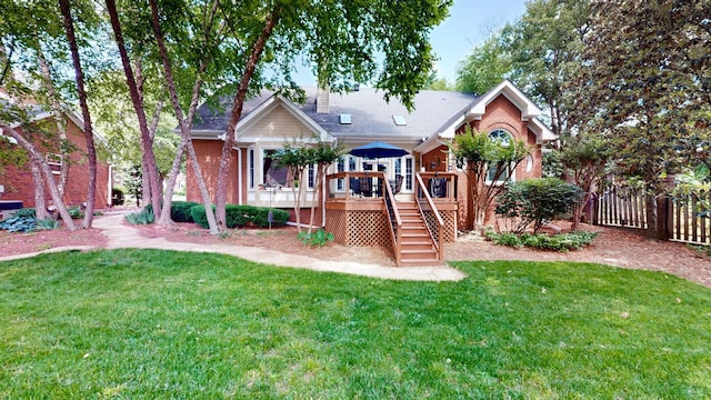 103 Doral Ln, Hendersonville, TN 37075 - view of front of property with a deck, stairs, brick siding, and a chimney