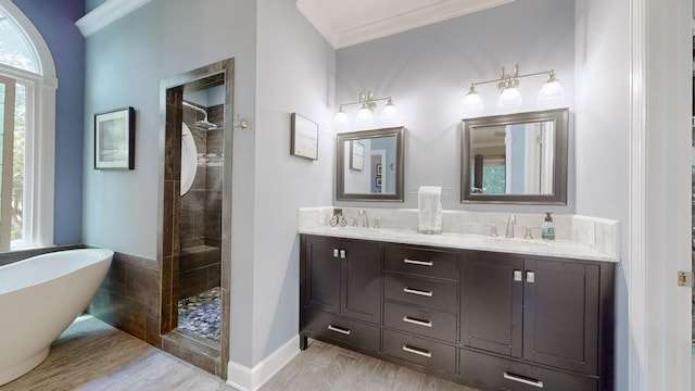 103 Doral Ln, Hendersonville, TN 37075 - full bathroom with a soaking tub, double vanity, a tile shower, and wood finished floors