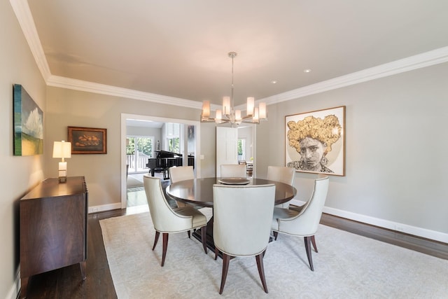 143 Prospect Hl, Nashville, TN 37205 - dining space featuring ornamental molding, a chandelier, wood finished floors, baseboards, and recessed lighting