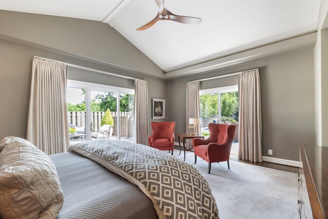 143 Prospect Hl, Nashville, TN 37205 - bedroom featuring access to exterior, ceiling fan, baseboards, and high vaulted ceiling