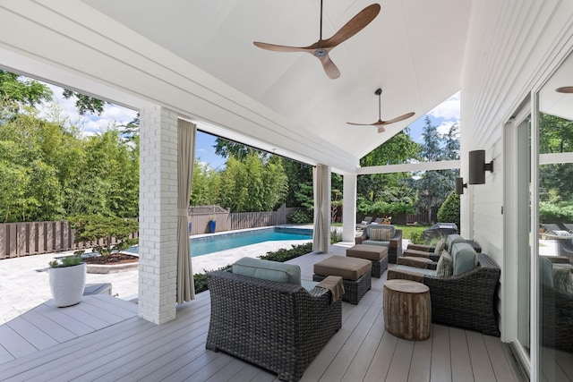 143 Prospect Hl, Nashville, TN 37205 - wooden deck featuring a fenced backyard and a ceiling fan