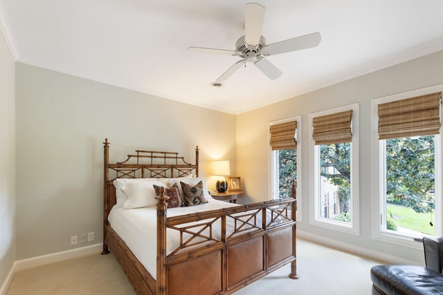 143 Prospect Hl, Nashville, TN 37205 - bedroom with light colored carpet, multiple windows, crown molding, baseboards, and a ceiling fan