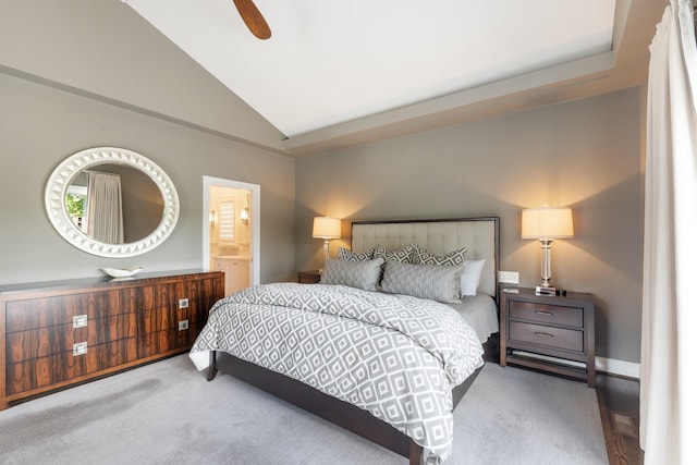 143 Prospect Hl, Nashville, TN 37205 - bedroom featuring lofted ceiling, connected bathroom, a ceiling fan, and carpet floors
