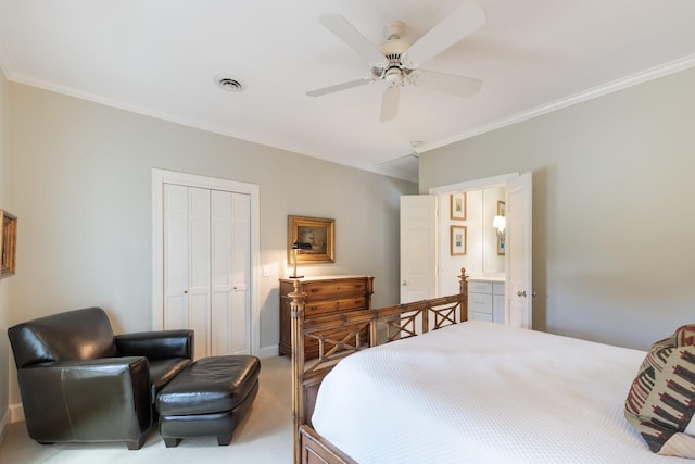 143 Prospect Hl, Nashville, TN 37205 - carpeted bedroom featuring a closet, crown molding, ceiling fan, and baseboards