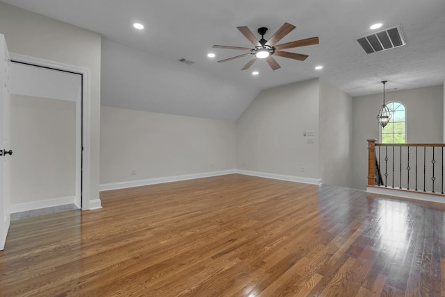 3840 SE Tater Peeler Rd, Lebanon, TN 37090 - bonus room featuring wood finished floors, ceiling fan, vaulted ceiling, recessed lighting, and baseboards