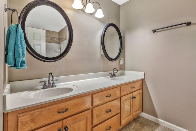 2137 Horton Way, Lewisburg, TN 37091 - full bathroom featuring double vanity, tile patterned flooring, baseboards, and a shower