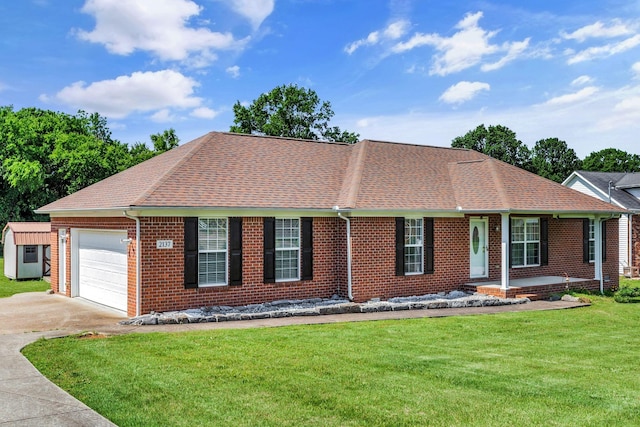 2137 Horton Way, Lewisburg, TN 37091 - ranch-style home featuring brick siding, an attached garage, a front lawn, driveway, and covered porch