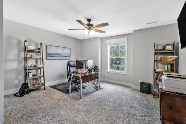 1114 Johnson St, Burns, TN 37029 - home office with ceiling fan, carpet flooring, and baseboards