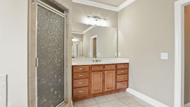 1023 Fitzroy Cir, Spring Hill, TN 37174 - bathroom featuring ornamental molding, vanity, a shower stall, and tile patterned floors
