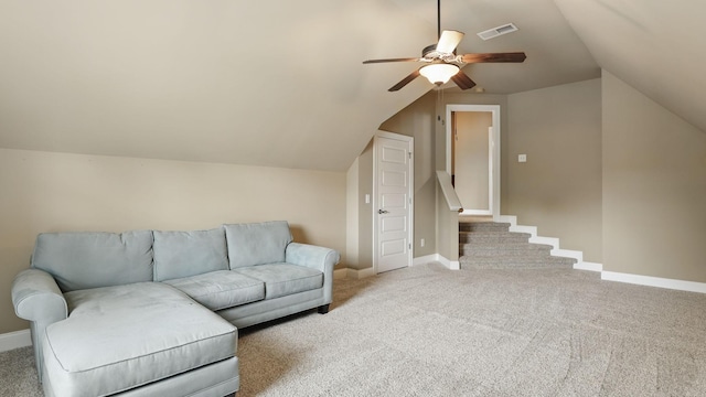 1023 Fitzroy Cir, Spring Hill, TN 37174 - living area featuring ceiling fan, vaulted ceiling, and carpet floors