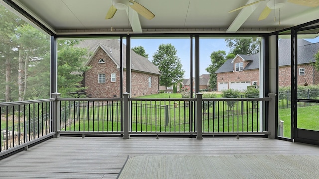 1023 Fitzroy Cir, Spring Hill, TN 37174 - unfurnished sunroom featuring a ceiling fan and a residential view