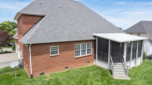 1023 Fitzroy Cir, Spring Hill, TN 37174 - back of property featuring crawl space, roof with shingles, and a sunroom