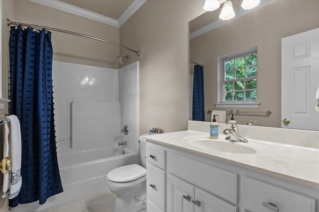 7244 Knottingham Dr, Fairview, TN 37062 - full bath featuring ornamental molding, vanity, toilet, shower / bath combo, and tile patterned floors