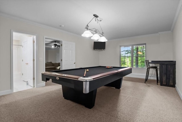7244 Knottingham Dr, Fairview, TN 37062 - game room featuring crown molding, billiards table, carpet floors, and baseboards