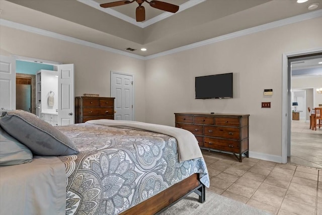 7244 Knottingham Dr, Fairview, TN 37062 - bedroom with ornamental molding, a raised ceiling, recessed lighting, light tile patterned floors, and baseboards