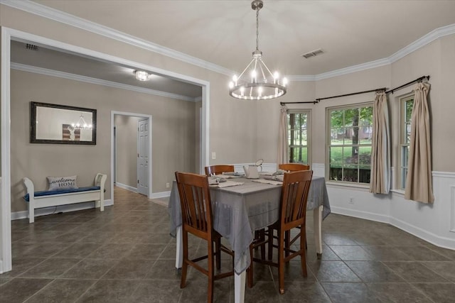 7244 Knottingham Dr, Fairview, TN 37062 - dining area featuring a chandelier, ornamental molding, baseboards, and dark tile patterned flooring