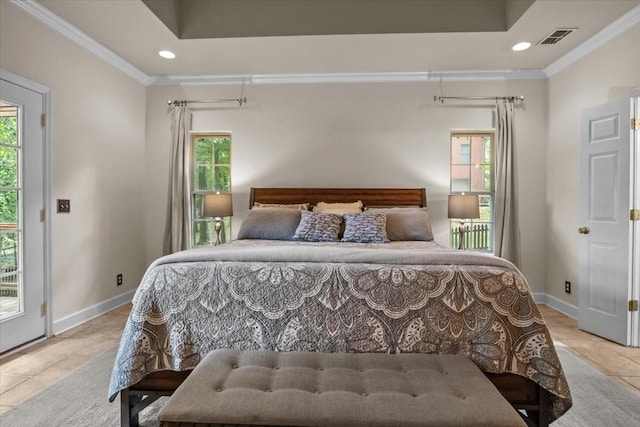 7244 Knottingham Dr, Fairview, TN 37062 - bedroom featuring ornamental molding, recessed lighting, baseboards, access to outside, and light tile patterned flooring