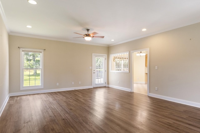 318 Tulip Tree Trl, Estill Springs, TN 37330 - spare room featuring a ceiling fan, crown molding, wood finished floors, recessed lighting, and a chandelier