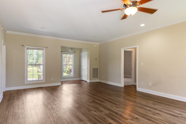 318 Tulip Tree Trl, Estill Springs, TN 37330 - unfurnished living room with a ceiling fan, wood finished floors, and crown molding